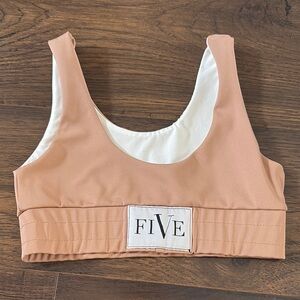 Five Dancewear Tan and White Sports Bra with Wide Straps and Elastic Band YXL